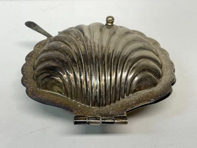 £15 • Buy Apex Silver Plated Clam Shell Style Butter Dish Glass Insert & Spreader Vintage