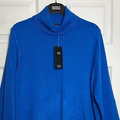 M&S Ladies Jumper Royal Blue High Roll Neck Stay Soft Knit BNWT Marks  Polo • £12.95