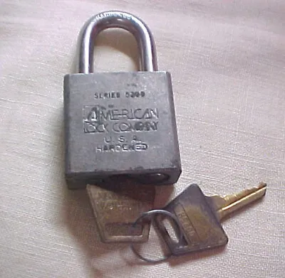 Vtg American Lock Company 5200 Series Lock W 2 Keys US Army Military Some Green • $20