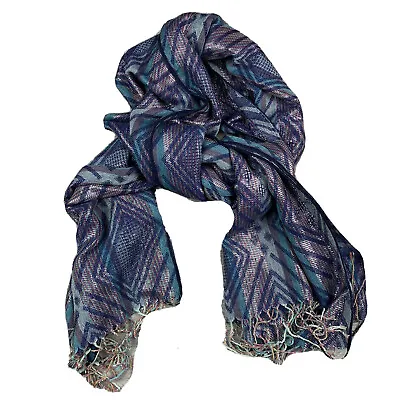 Forever 21 Women's Knit Winter Rectangle Scarf Fringe Ends Shimmer Sparkle Blue • $2.99