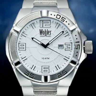 NEW Wohler 62623374 Crusius Mens White Dial Stainless Steel Watch With Date 100M • $61.70