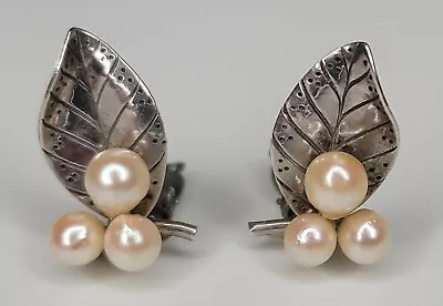 MING'S Hawaii Sterling Silver Cultured Pearls Vintage Clip-on Earrings • $199