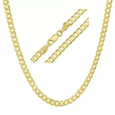 REAL Solid 925 Silver 14k Gold Plated Flat Cuban Link Chain Necklace 3.7mm • $23.80