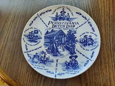 Pennsylvania Dutch Land Collector Plate Blue & White With Sayings 9.5  Diam Used • $7