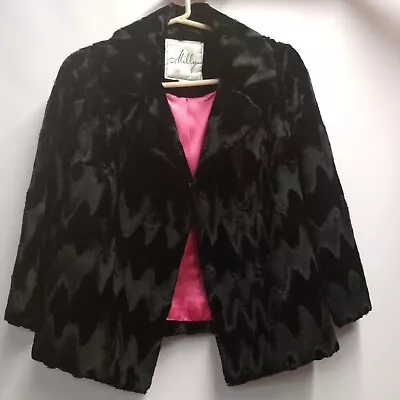 An Original Milly Of New York Black Faux Fur Jacket With Pink Lining • $100