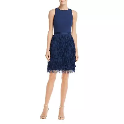 AIDAN MATTOX NEW Women's Navy Fringe-trimmed Lace-back A-Line Dress 0 TEDO • $57.99