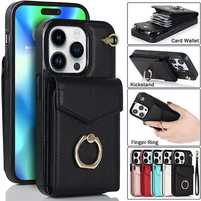 For IPhone 13 14 12 11 Pro 8/7/6 XR XS Leather Wallet Card Slots Ring Stand Case • $25.98