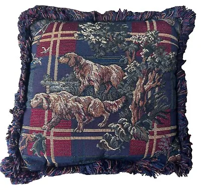 Vtg. Throw Pillow Retriever Dogs Tapestry Decor Hunting Multicolor 12x12 Fringe • $23.50