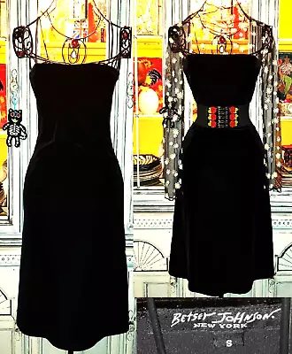 Vintage Betsey Johnson New York 90s Stretch Velvet Black Strapless Slip Dress S • $149.99