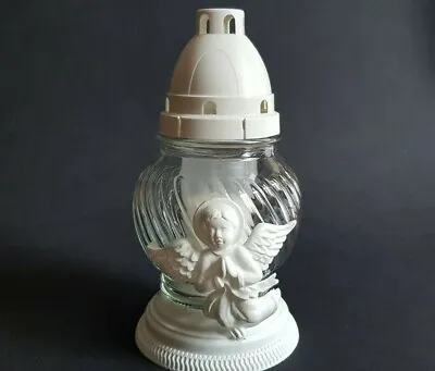 Glass Candle Angel Memorial Funeral Cemetery Grave Jar Outdoor Paraffin Wax • $5.95