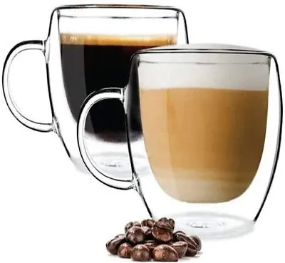 Double Wall Insulated Glass Coffee Glass Mug Tea Cup With Handle 150/250/350/450 • $9.77