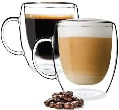 £25.99 • Buy Double Wall Insulated Glass Coffee Glass Mug Tea Cup With Handle 250/350/450ml 