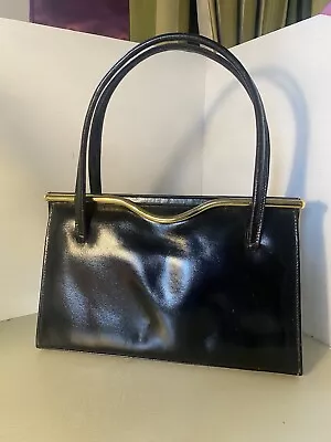 Ackery London Ladies Vintage Black Leather Handback Structured Block Colour  VGC • £40