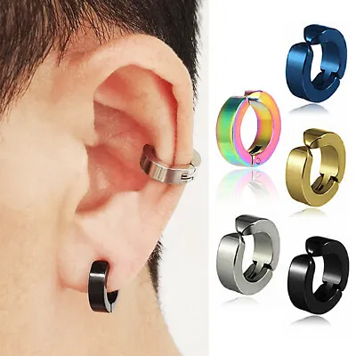 Non-Piercing Clip On Fake Men Women Ear Stud Cuff Hoop Earrings Stainless Steel • $1.19