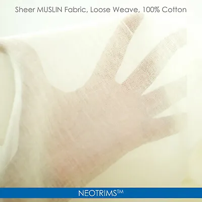 Muslin Cotton FabricCheese Cloth Gauze MaterialWhite & Ecru130cmsNeotrims UK • £0.99