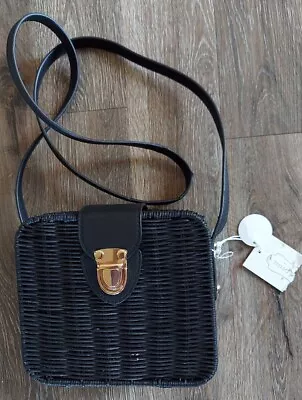 Mud Pie Womens Wicker Purse Bag Black Crossbody Flaw  • $20.40