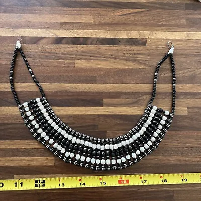 Black & White Seed Bead Choker Necklace Ethnic Boho Jewelry Handmade Stretch • $33.74