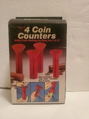 Vintage 1988 Set Of 4 Coin Counters Red Funnel Tubes W/box Sun Hill Made In USA • $17.99