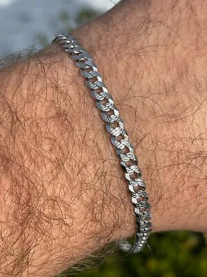 Real Solid 925 Sterling Silver Mens Miami Cuban Link Bracelet 5mm Diamond Cut • $28.42