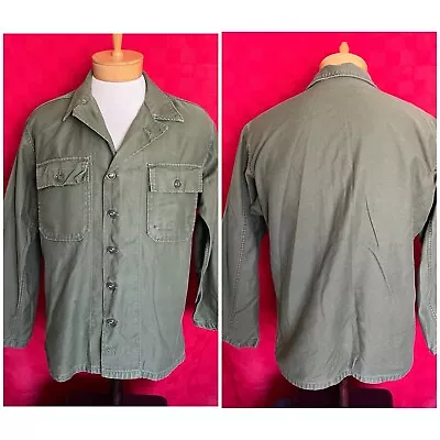 VINTAGE Vietnam Era US Army Button Down Heavy Jacket Shirt Size Medium War • $22