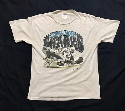 Vintage 90s San Jose Sharks Hockey T Shirt NHL Tultex Size XL Gray • $50