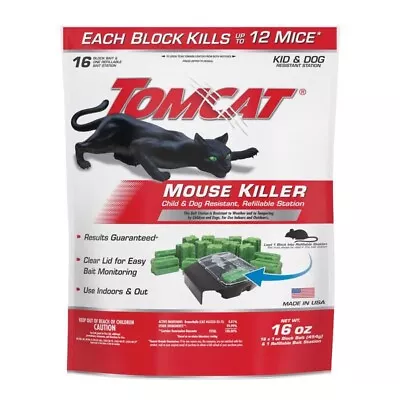 Tomcat Mouse Killer Child & Dog Resistant Refillable Station With 16 Block Bait • $25.99