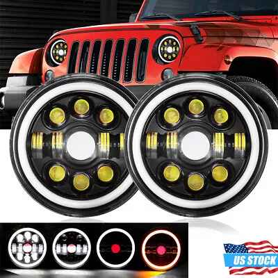 Pair 7  Round LED Headlight Projector DRL Hi-Lo For Ford F-100 B-150 F-150 F-250 • $63.98