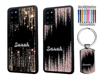 PERSONALISED Name Glitter Silicone Case Samsung S20 FE S24 Plus + Keyring • $15.39