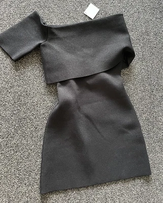 $250 • Buy Scanlan Theodore Crepe Knit Dress Black Tinsel M New