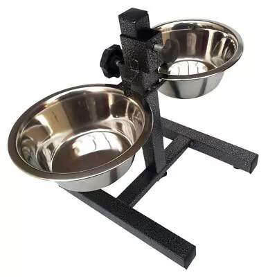 Double Stainless Steel Pet Dog Food Water Bowls Set With Adjustable Height Stand • £12.99