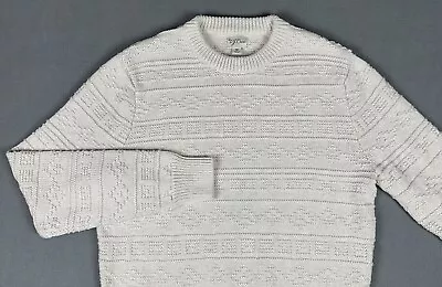 J Crew Sweater Mens Medium Ivory Knit Guernsey Garter Texted Fair Isle Prep Trad • $24.99