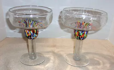 Pair Large Heavy Colorful Murano Art Glass Martini Margarita Classes Confetti • $49.99