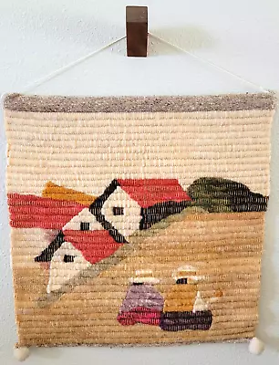 Native Scene Mid Century Tapestry Wall Hanging Hand Woven Wool Cotton - VINTAGE • $40