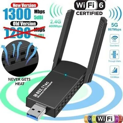 $29.69 • Buy 5Ghz Wireless Network Dongle USB 3.0 WiFi Adapter 1300Mbps Long Range Dual Band
