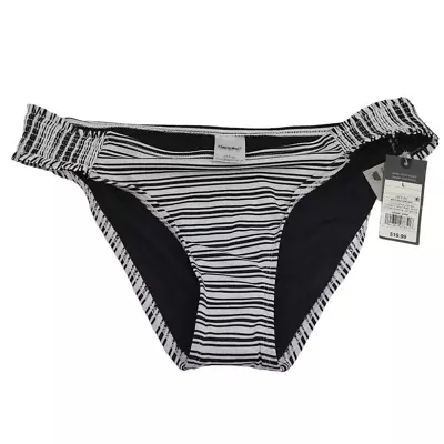 Mossimo Womens Bikini Swim Bottom Black White Stripe Side Ruched Ruffles L New • $6.99