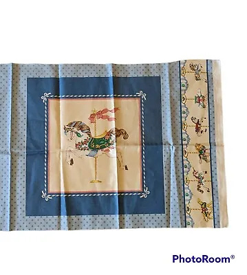 £8.19 • Buy Vintage Cranston Print Works Co Two Panel Fabric Horse Carrousel Unicorn