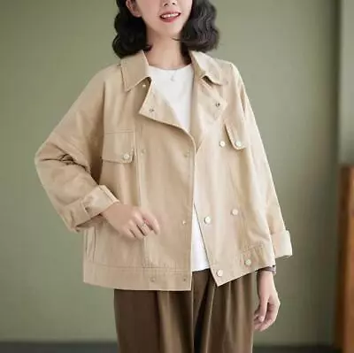 New Spring/ Fall Women's Short Jacket Lapel Coat Casual Solid Button Outwear • $41.69