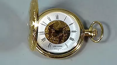 Jean Pierre Skeleton Pocket Watch Gold Plated Half Hunter • £19.99