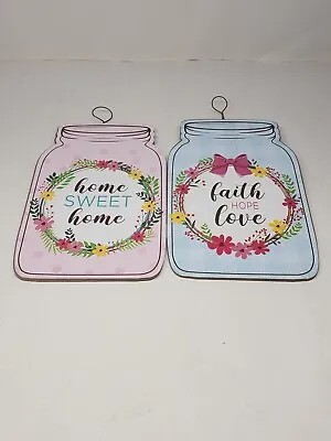 Home Sweet Home Love Mason Jar Sign Wall Decor Country Cabin 8” Tall 2 Pcs Set • $11.69