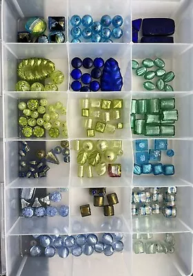 VINTAGE AND NEW VENETIAN ITALIAN MURANO GLASS BEADS LOOSE Lot 1  Blues & Greens • $175