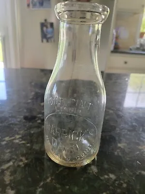 Harrick’s Dairy Milk Pint Glass Bottle  NORWALK CONNECTICUT CONN CT Rare • $36