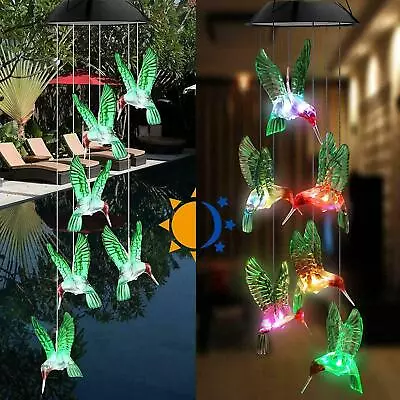 Wind Chimes Solar Powered LED Lights Changing Hanging Garden Yard Outdoor Decor • £8.89