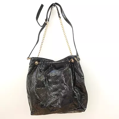 MICHAEL KORS Bag Leather Shoulder Snakeskin Bucket Embossed Gold Chain Exotic • $78.88