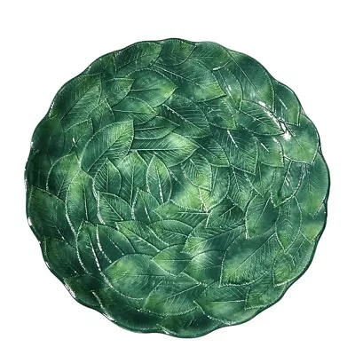 Vintage Ceramiche Leonardo Large Majolica Green Leaf Platter 7985/40 Italy 1960s • $81.99