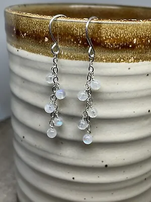 Sterling Silver Rainbow Moonstone Dangle Earrings • $24