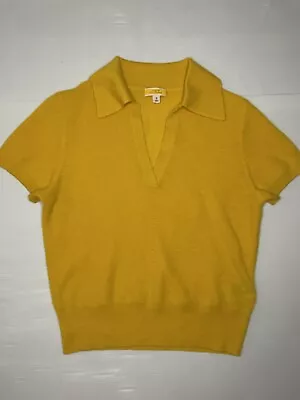 J. Crew Featherweight Cashmere Collared Short-sleeve Sweater Yellow Size S • $55