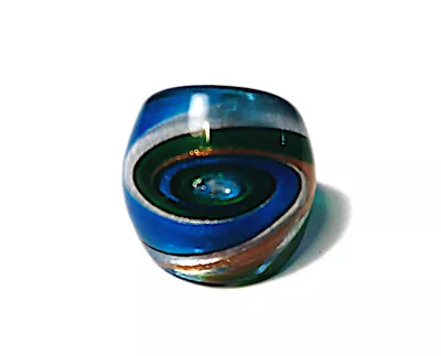 Glass Ring Blue Green Silver Copper-Glitter Domed Murano-Style Size 6 • $9.99