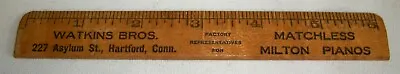 Vintage Wooden Advertising 6  Ruler Rule Watkins Bros Hartford CT Pianos • $7.95