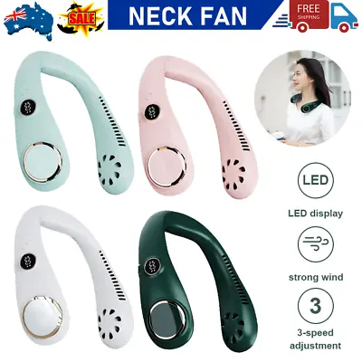 $20.59 • Buy Neck Fan Bladeless Hanging Air Cooler USB Rechargeable Portable 3 Speed LED
