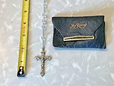 Vintage Sterling Silver Rosary Frano Crucifix Clear Crystal Beads • $14.45